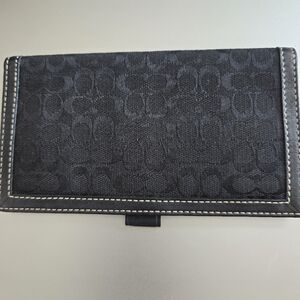 Coach Checkbook Black Canvas Leather Wallet